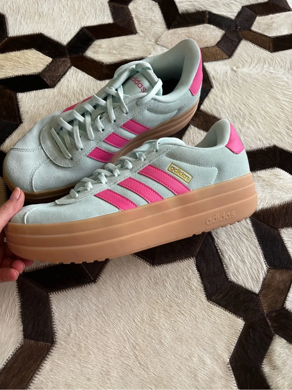adidas Women's Mint Blue with Pink Stripes Platform Sneakers